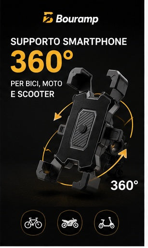 Supporto Smartphone Universale 360° per Bici, Moto e Scooter